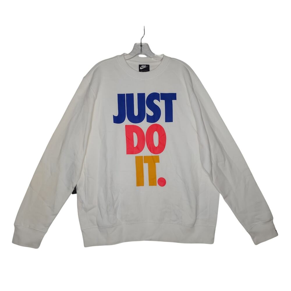 Nike womens Just Do It white sweater sz L NWT some stains